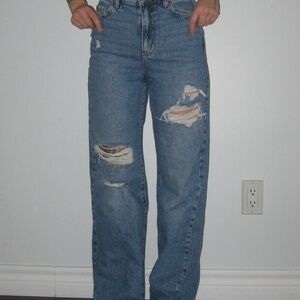 Garage Blue Distressed Wide Leg Jeans